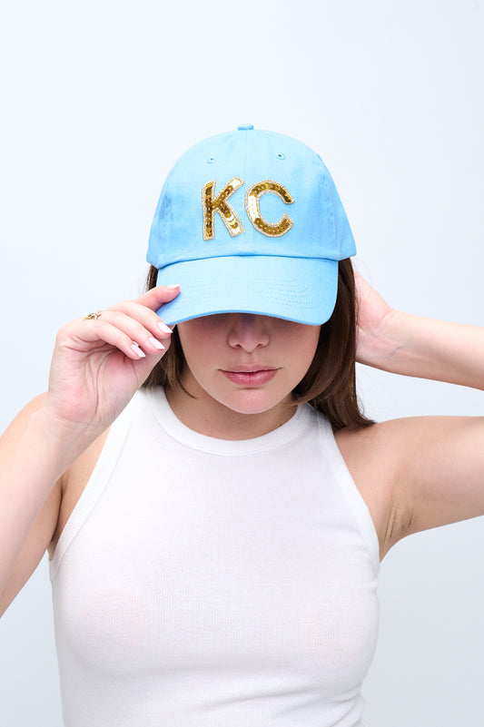 Light Blue KC Sequin Baseball Hat