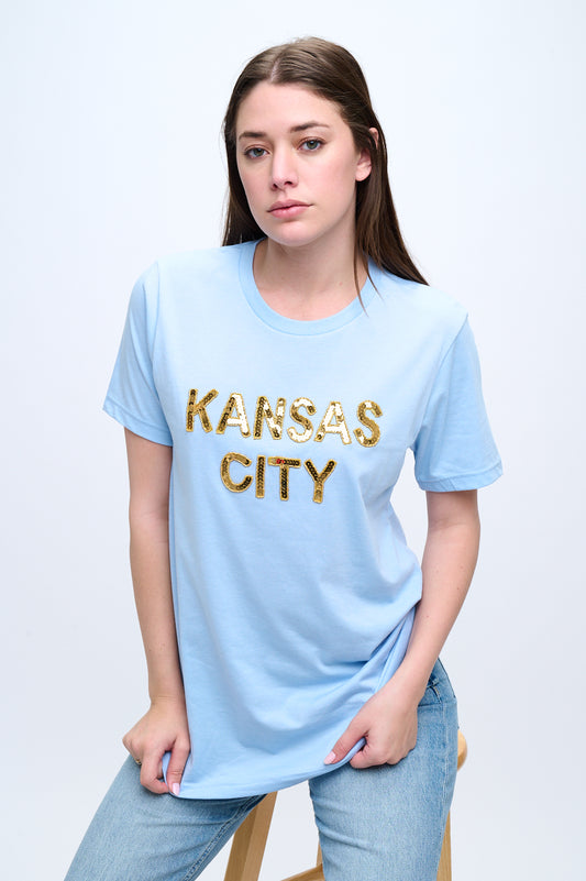 Powder Blue Kansas City Sequin Tee
