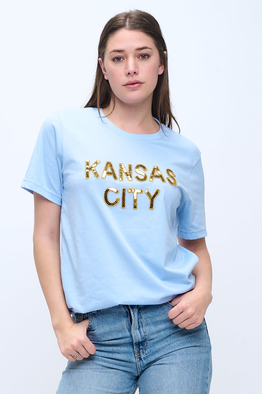 Powder Blue Kansas City Sequin Tee