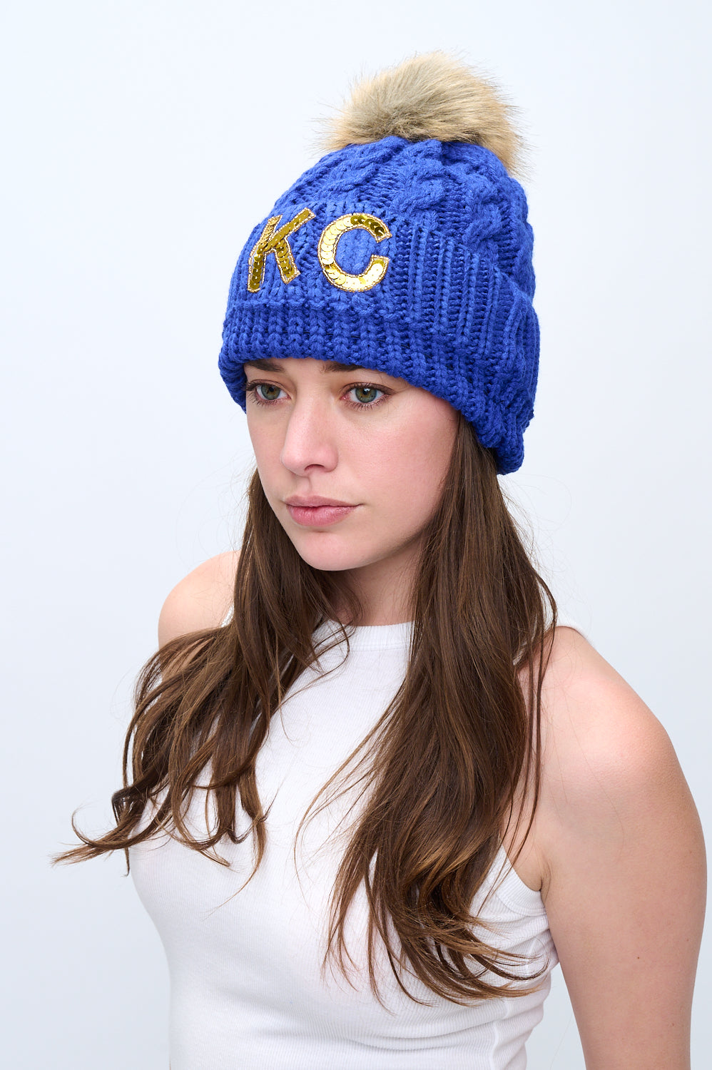 Blue KC Pom Beanie