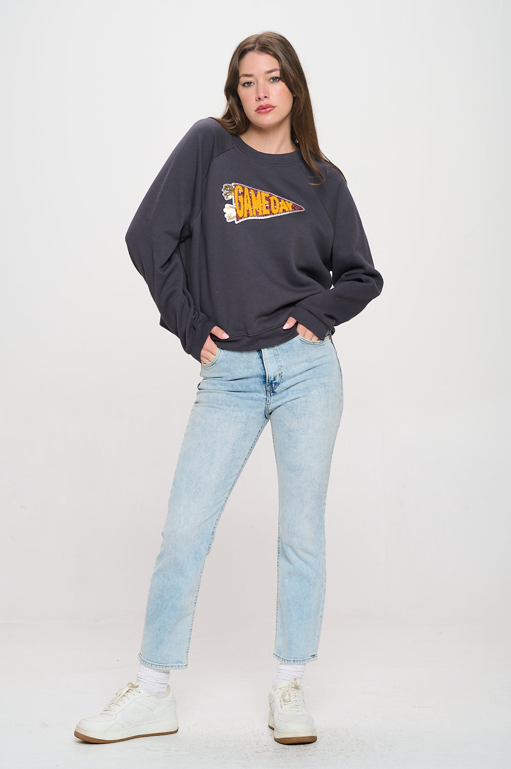 Cropped Sequin Pennant Sweatshirt