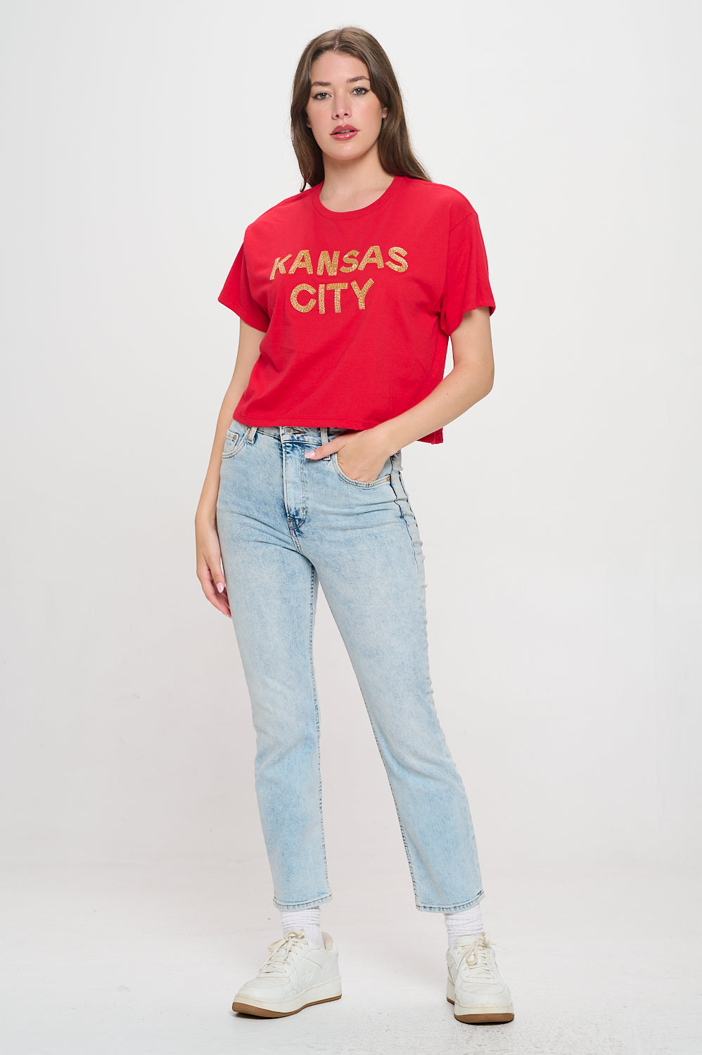Red Kansas City Beaded Cropped Tee