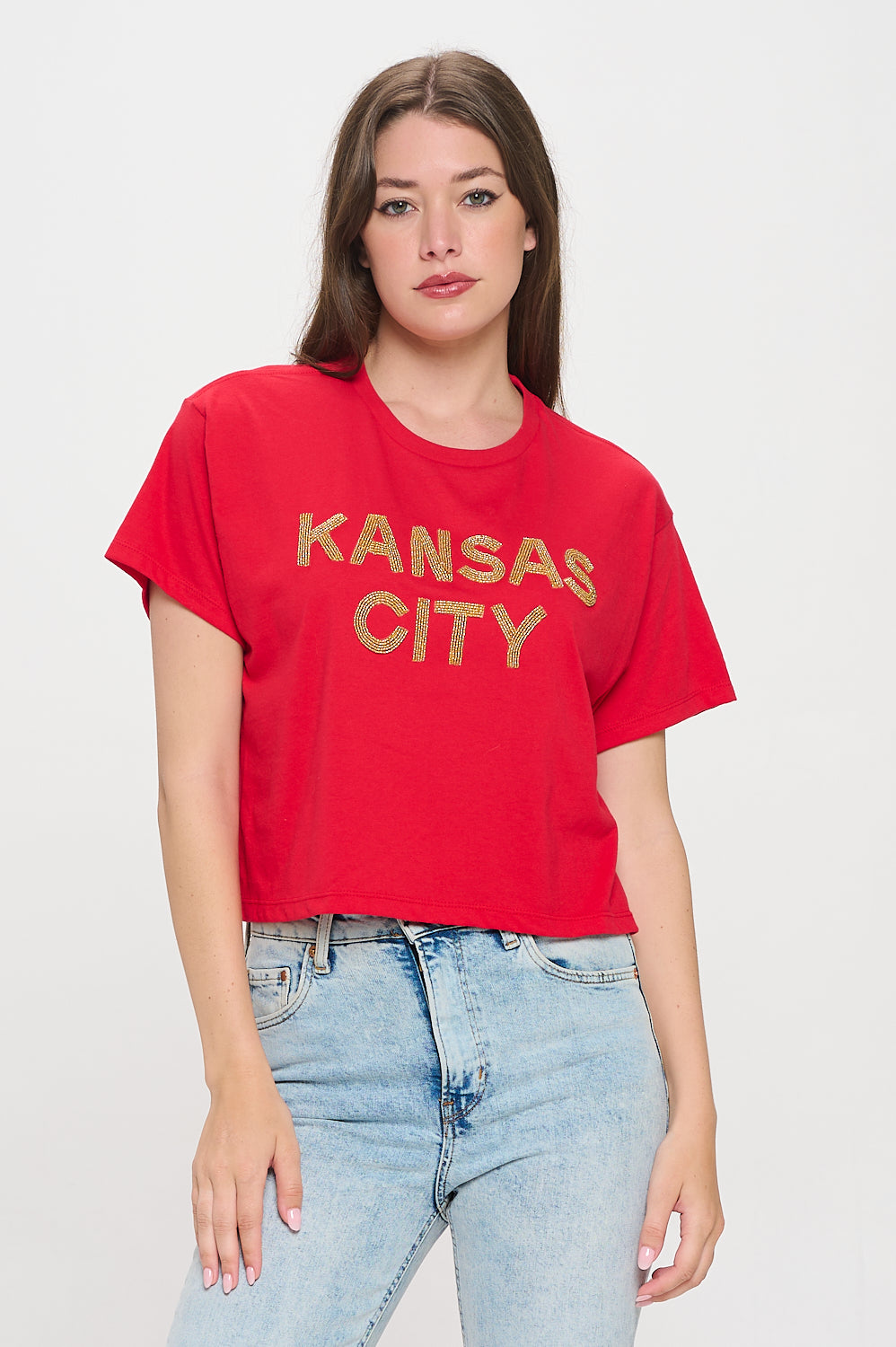 Red Kansas City Beaded Cropped Tee