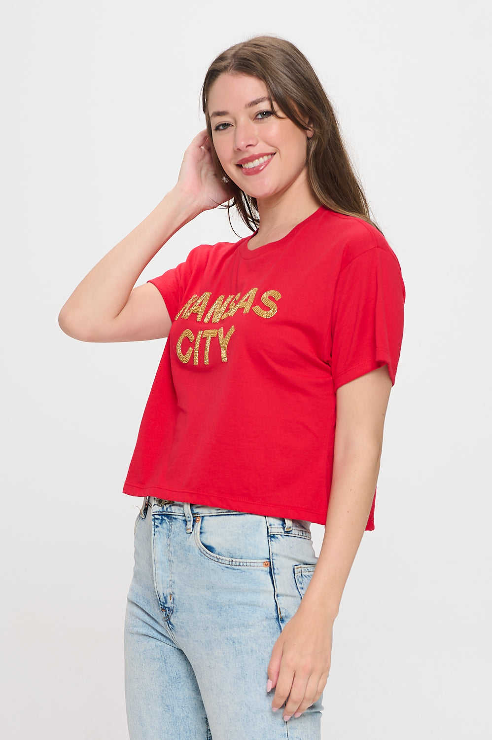 Red Kansas City Beaded Cropped Tee