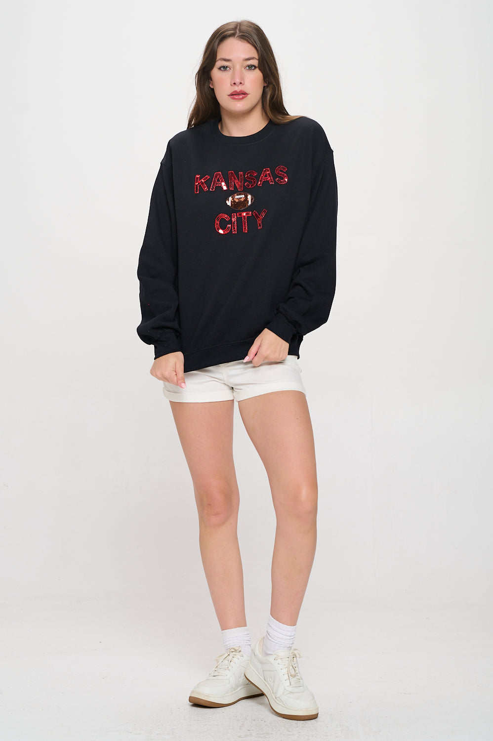 Kansas City Sequin Football Sweatshirt - Black