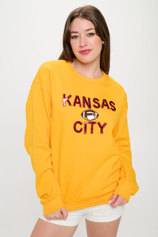 Kansas City Sequin Football Sweatshirt - Gold