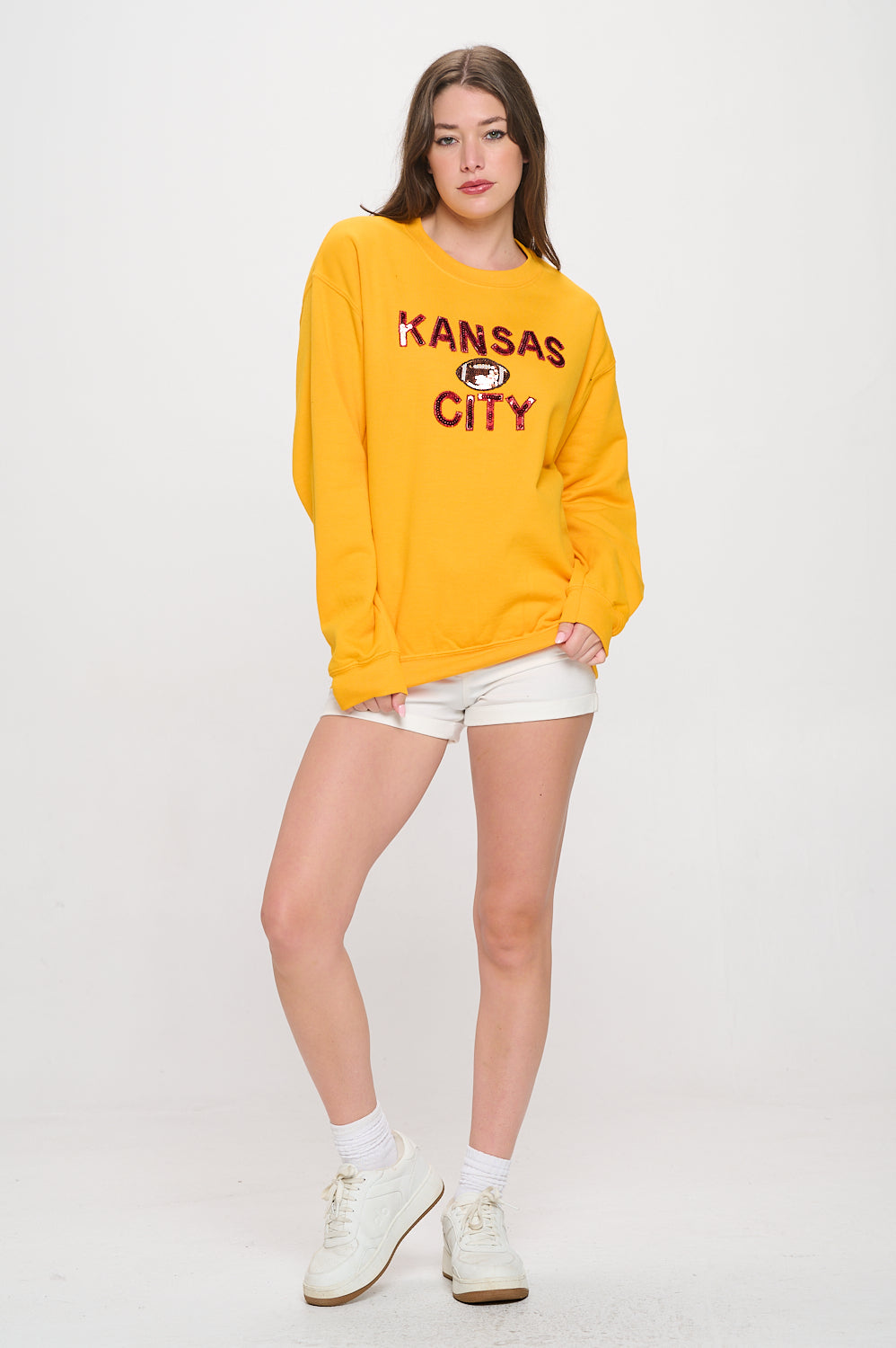 Kansas City Sequin Football Sweatshirt - Gold