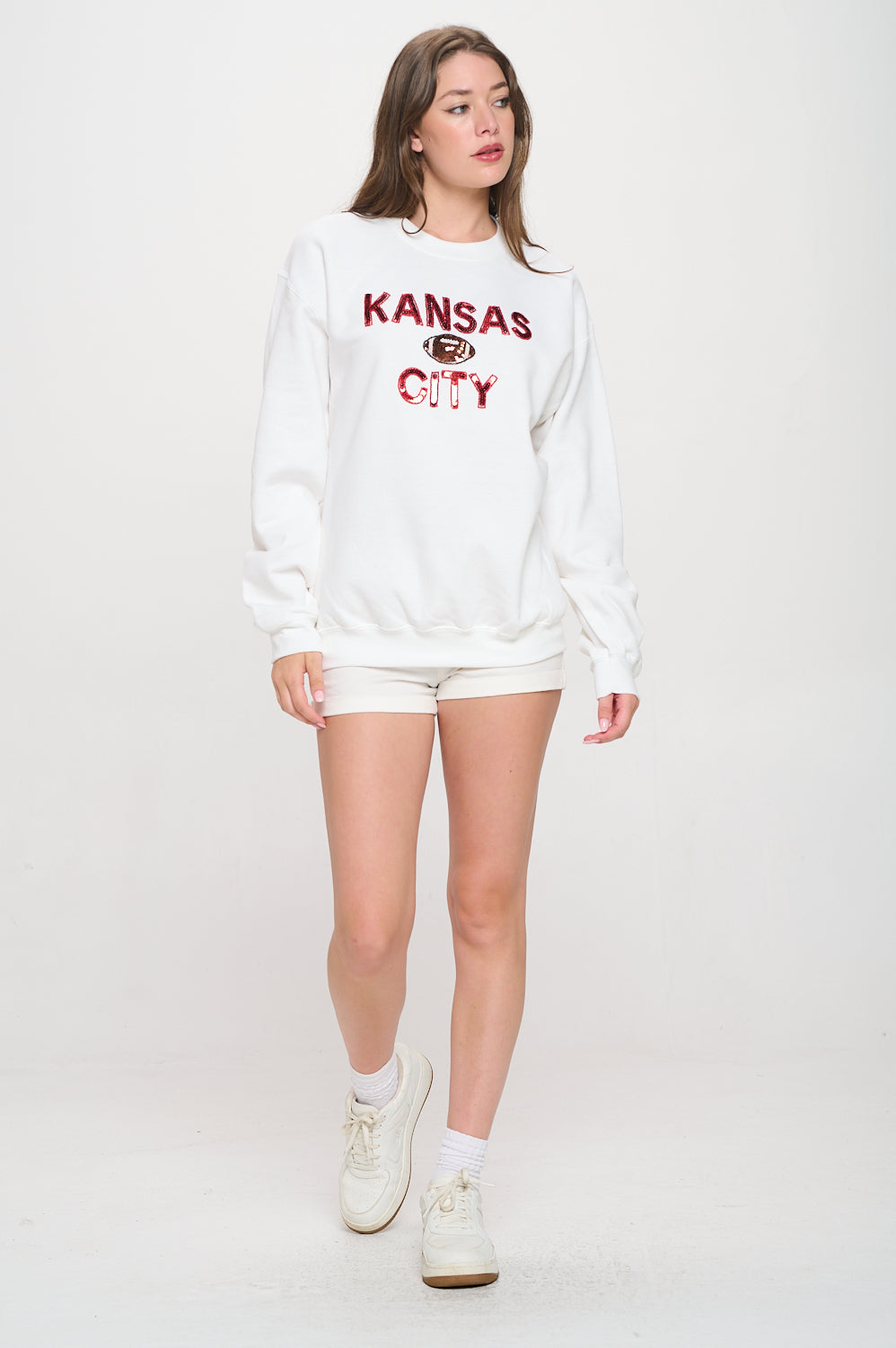 Kansas City Sequin Football Sweatshirt - White