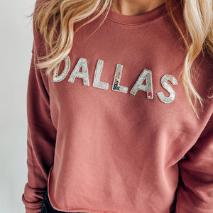 Mauve Dallas Sequin Cropped Sweatshirt