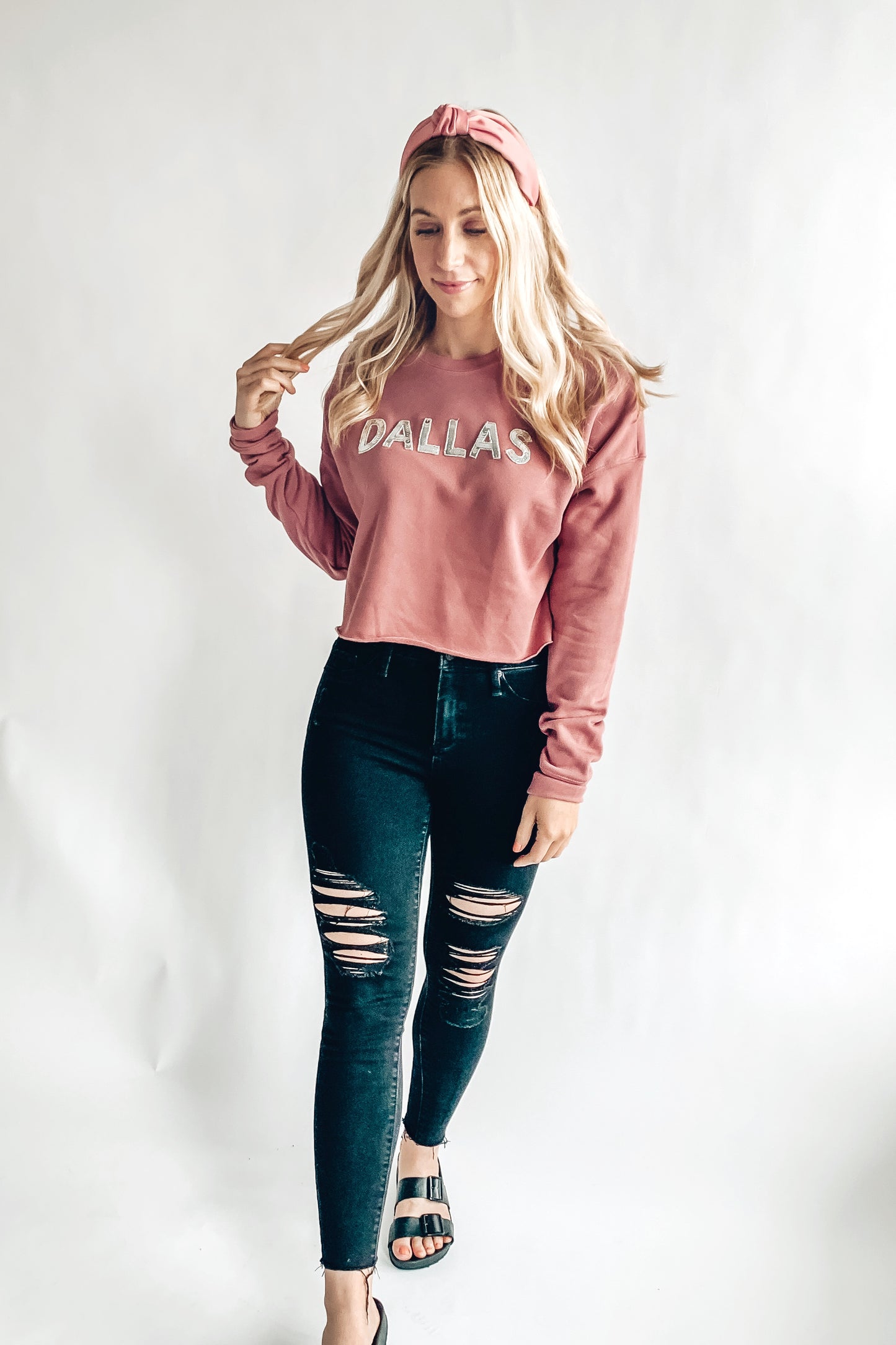 Mauve Dallas Sequin Cropped Sweatshirt