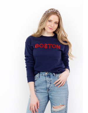 Navy Boston Sequin Sweatshirt