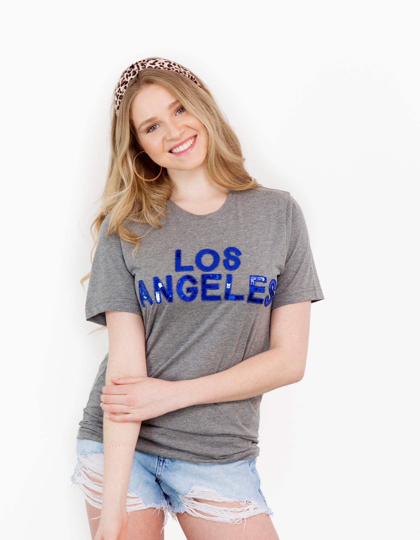 Gray Los Angeles Sequin Crew Tee
