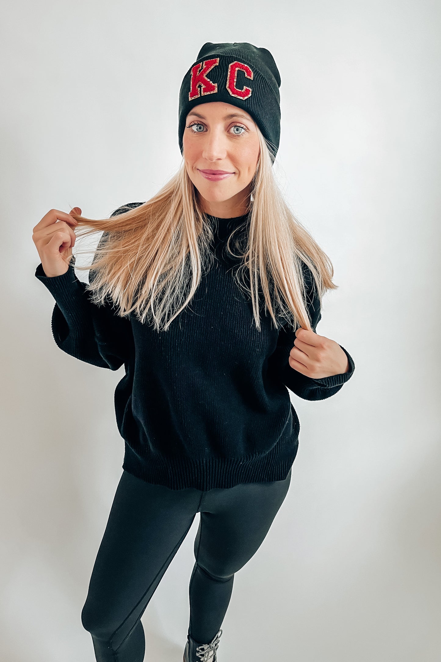 Black Chenille Glitter KC Beanie