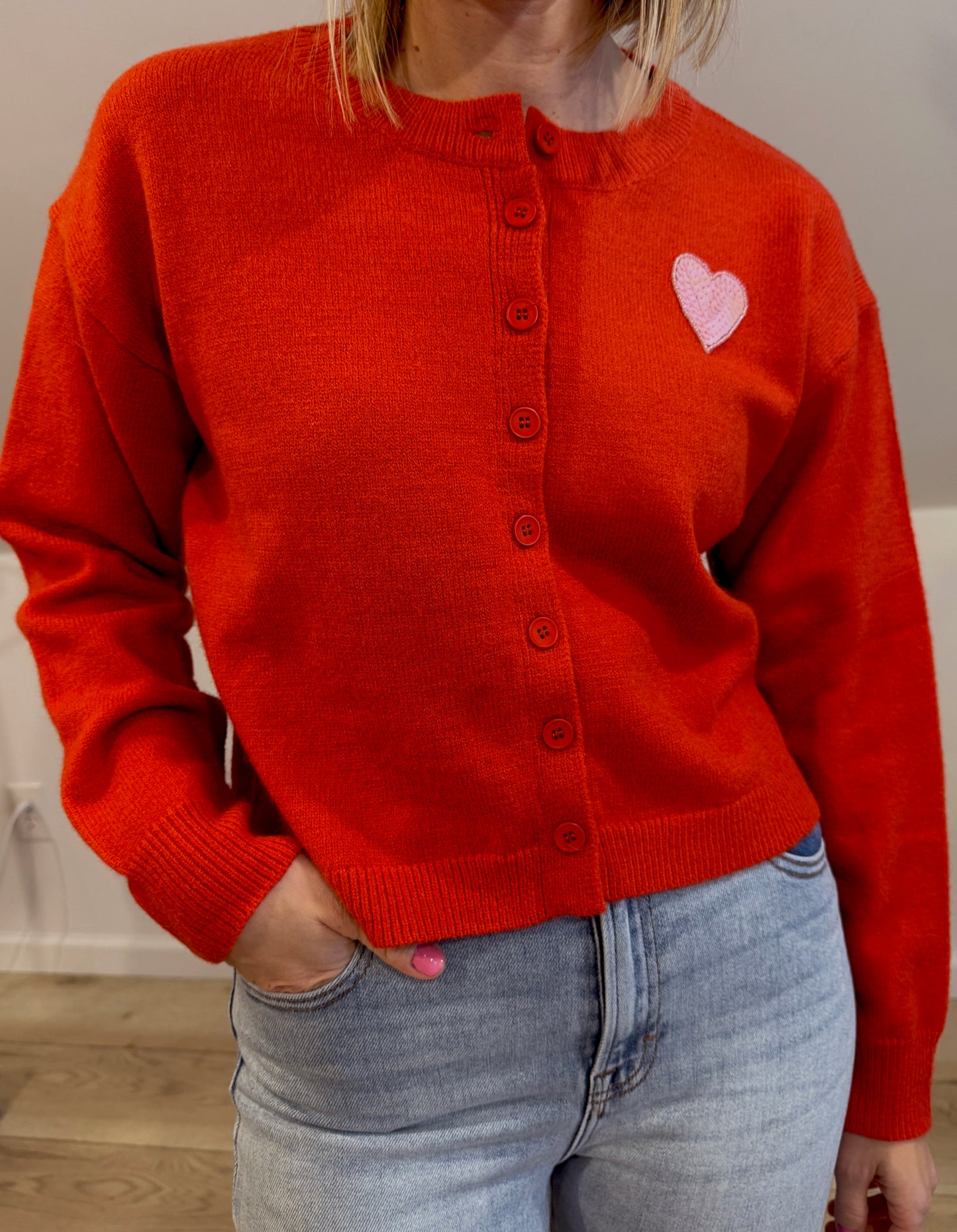 Red Sequin Heart Cardigan