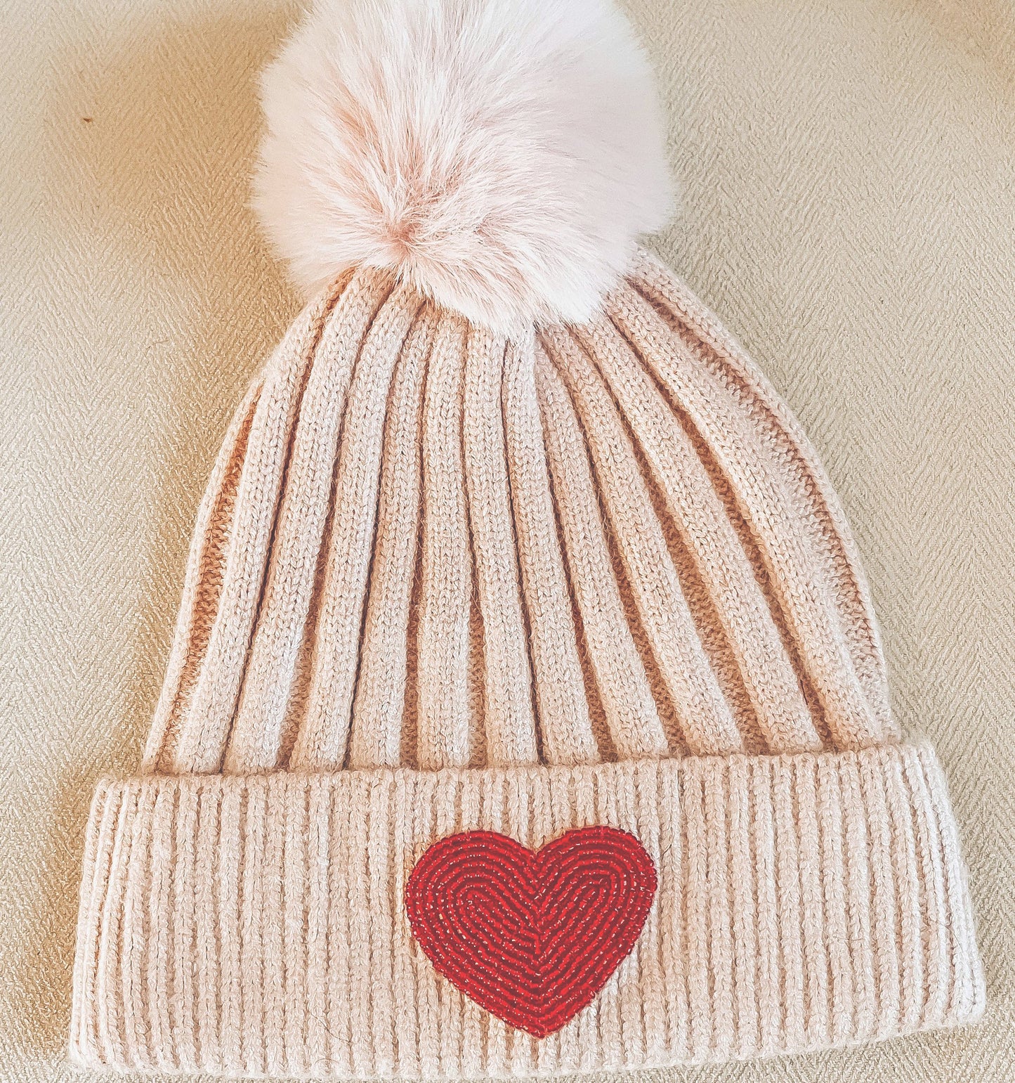 Kids' Beaded Heart Beanie