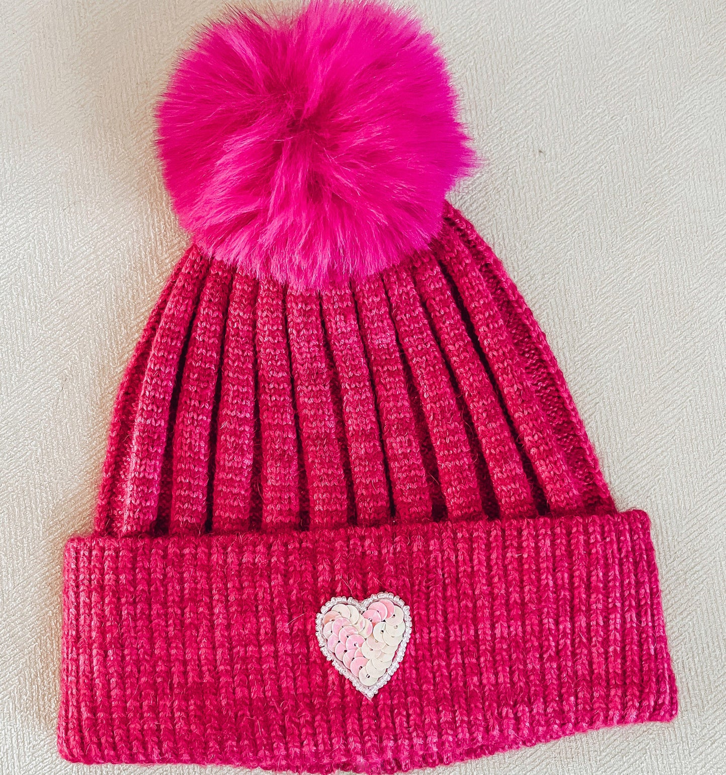 Kids' Sequin Heart Beanie