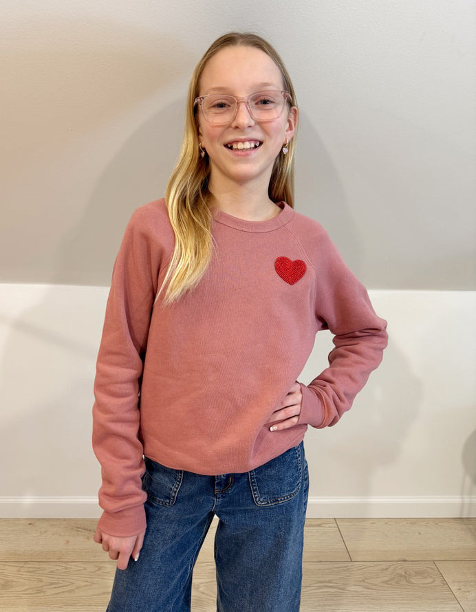 Kids Mauve Beaded Heart Sweatshirt