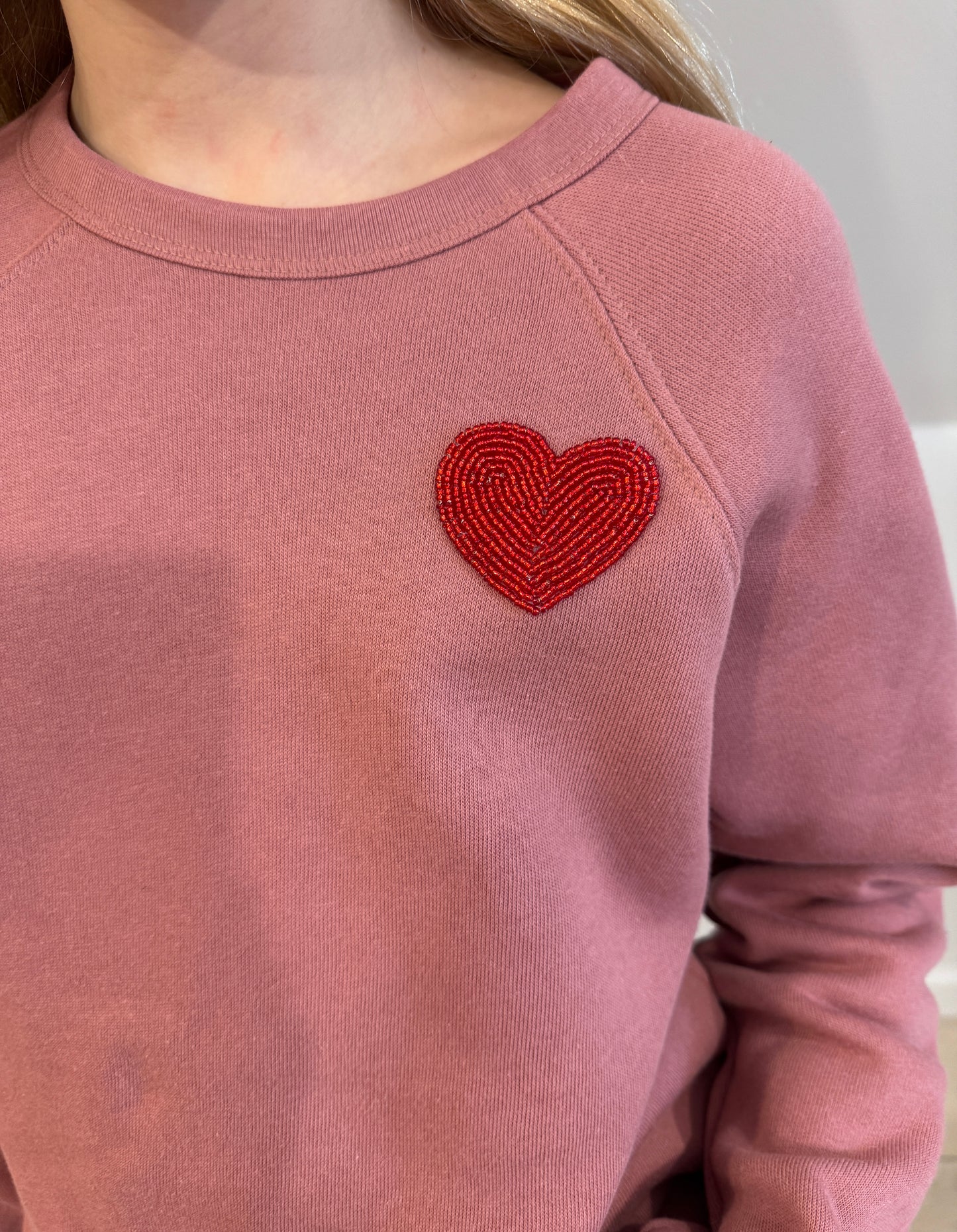 Kids Mauve Beaded Heart Sweatshirt