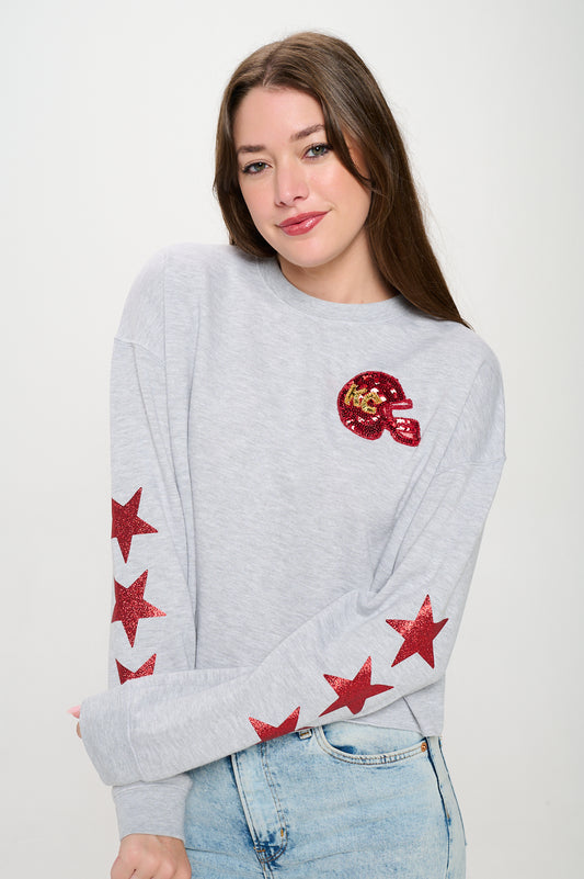 Cropped KC Sequin Helmet Sweatshirt