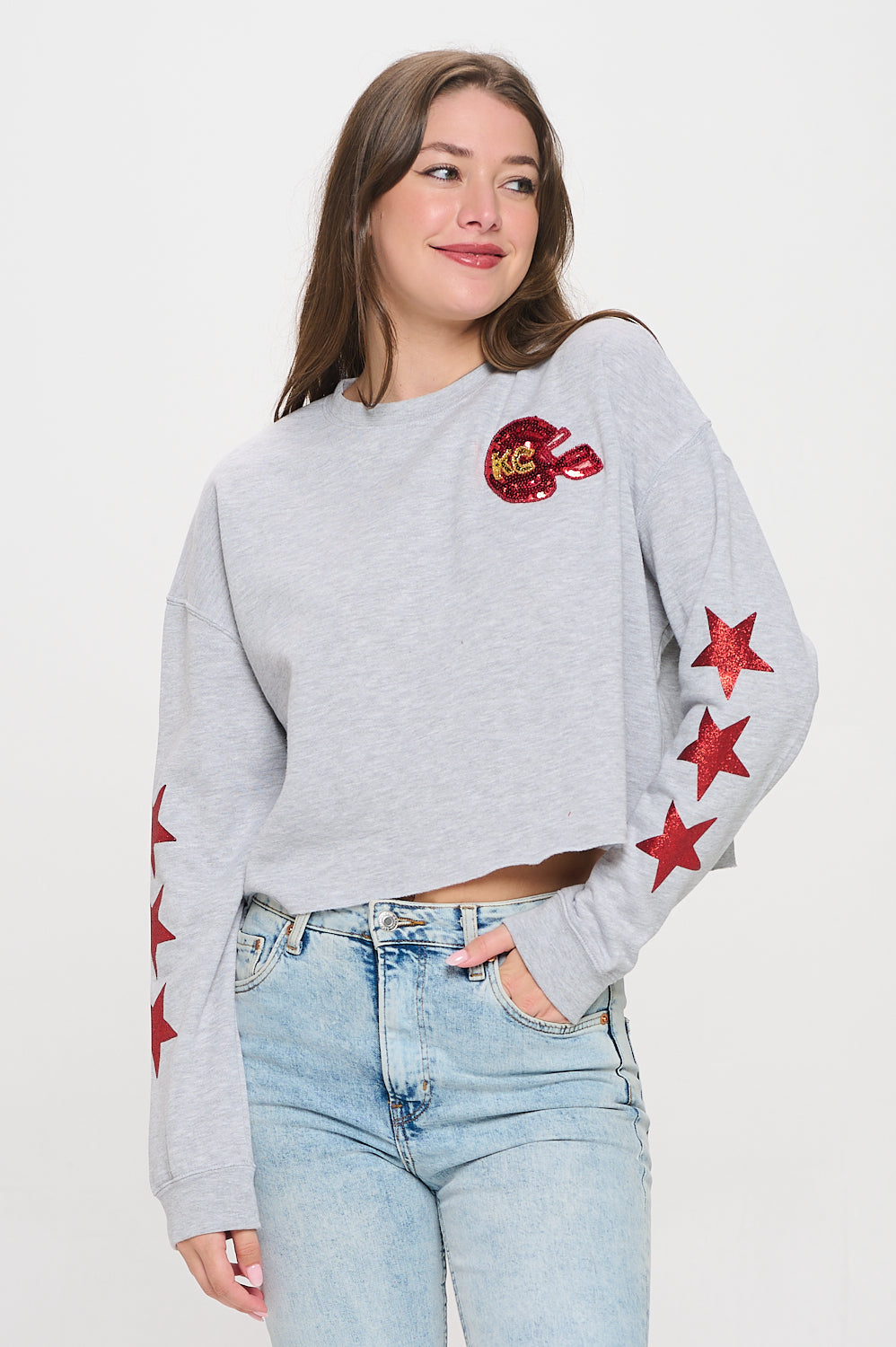 Cropped KC Sequin Helmet Sweatshirt