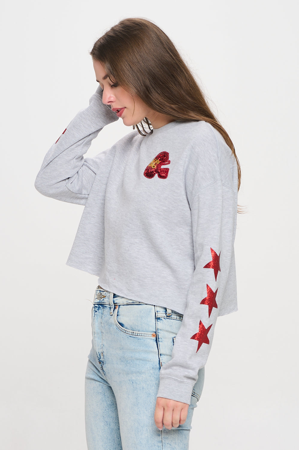 Cropped KC Sequin Helmet Sweatshirt