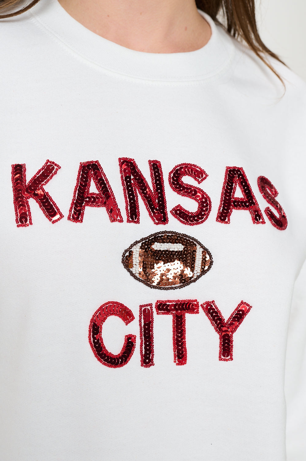 Kansas City Sequin Football Sweatshirt - White