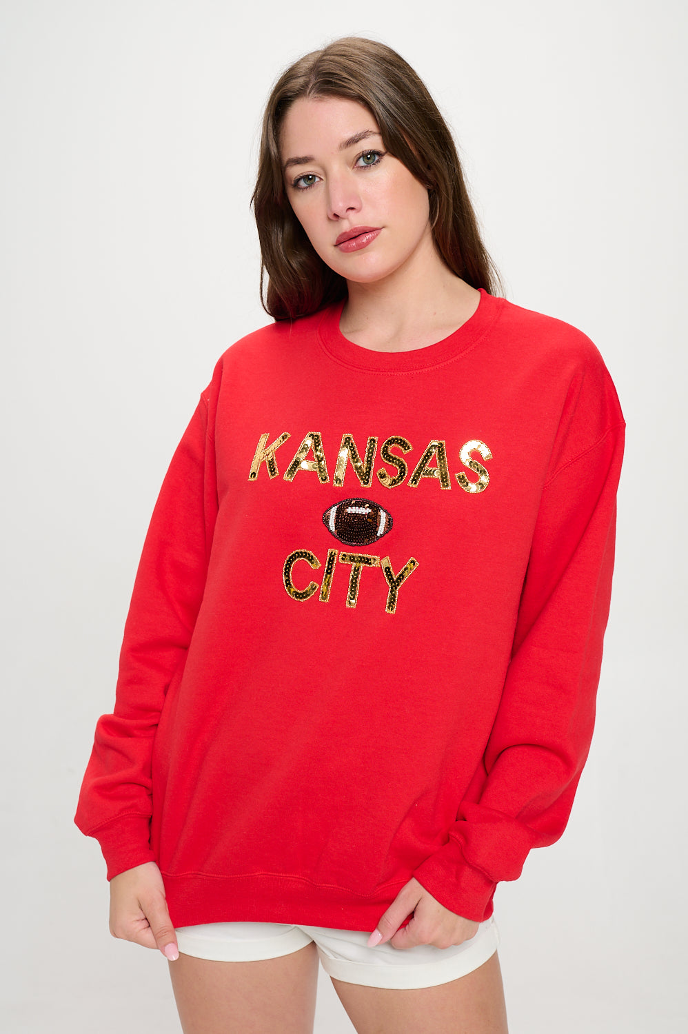 Kansas City Sequin Football Sweatshirt - Red