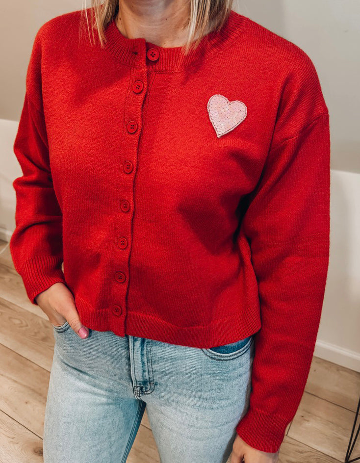 Red Sequin Heart Cardigan