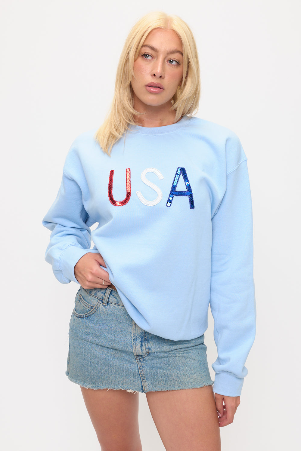 Blue USA sequin sweatshirt