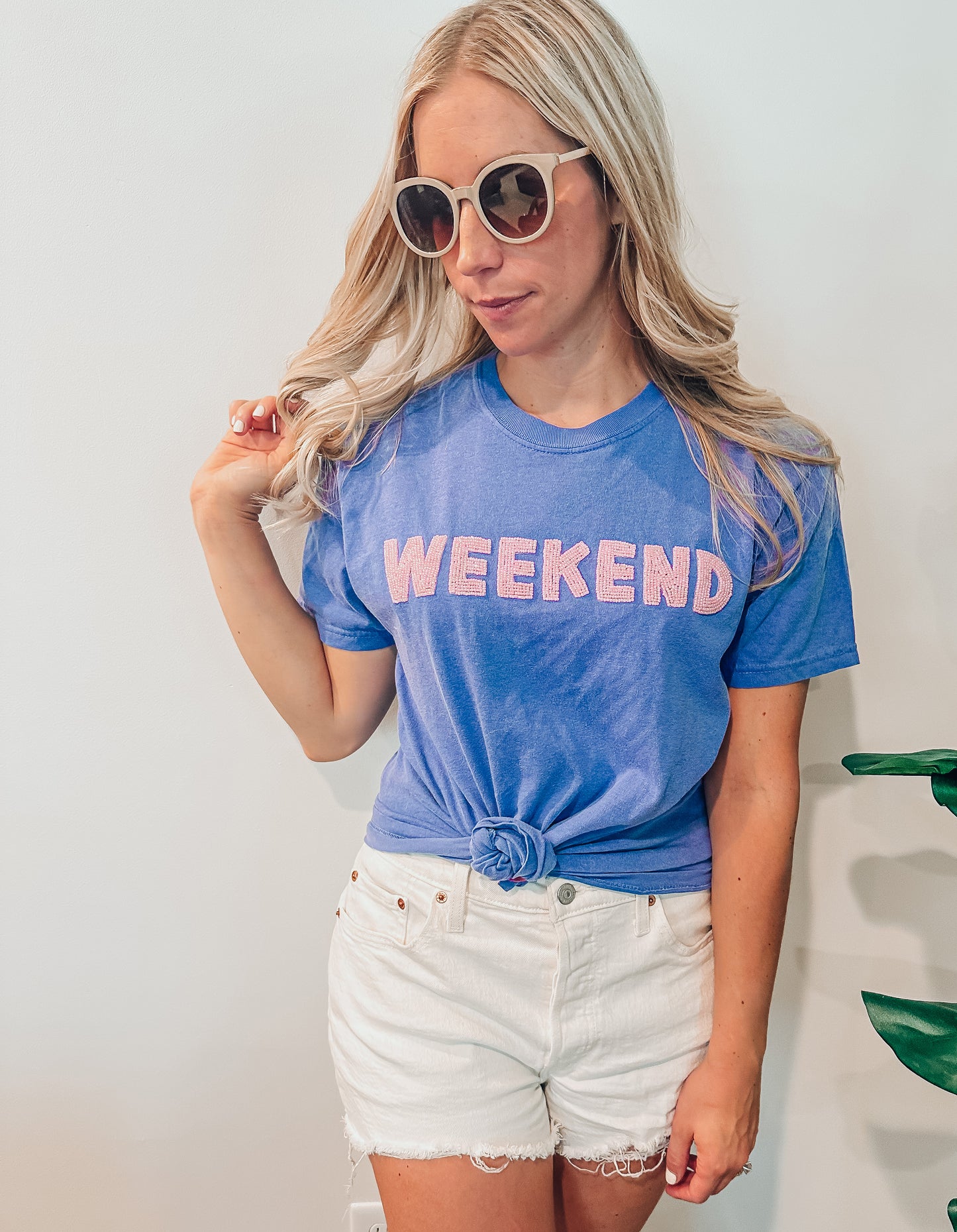 Periwinkle Weekend Beaded Tee