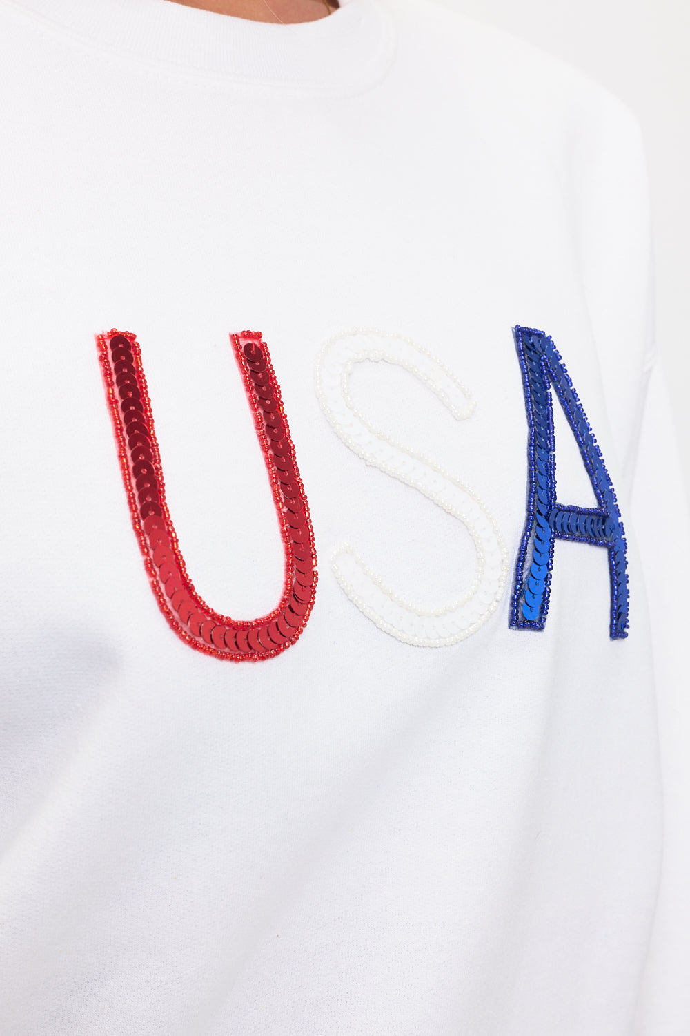 White USA sequin sweatshirt