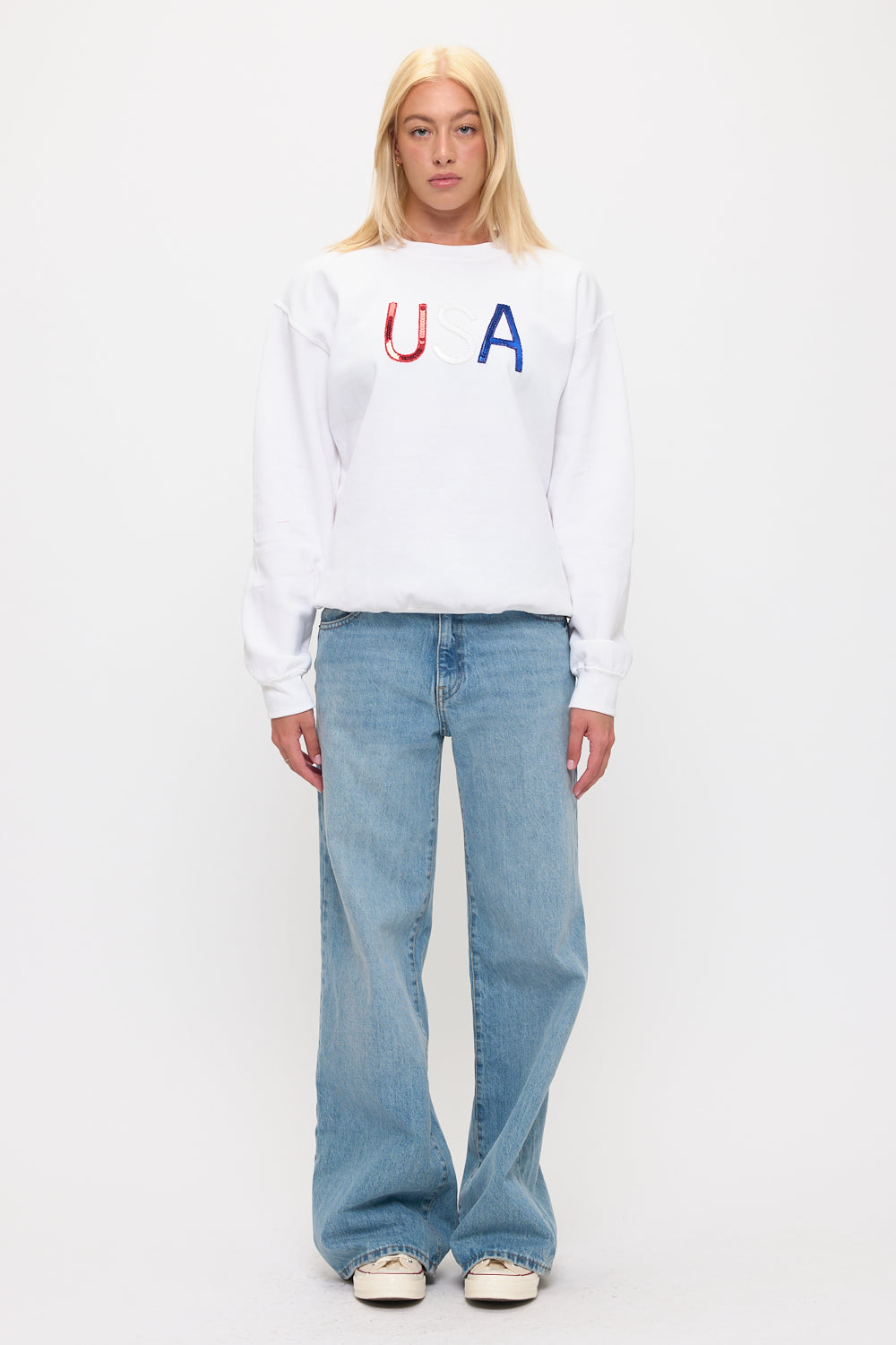 White USA sequin sweatshirt