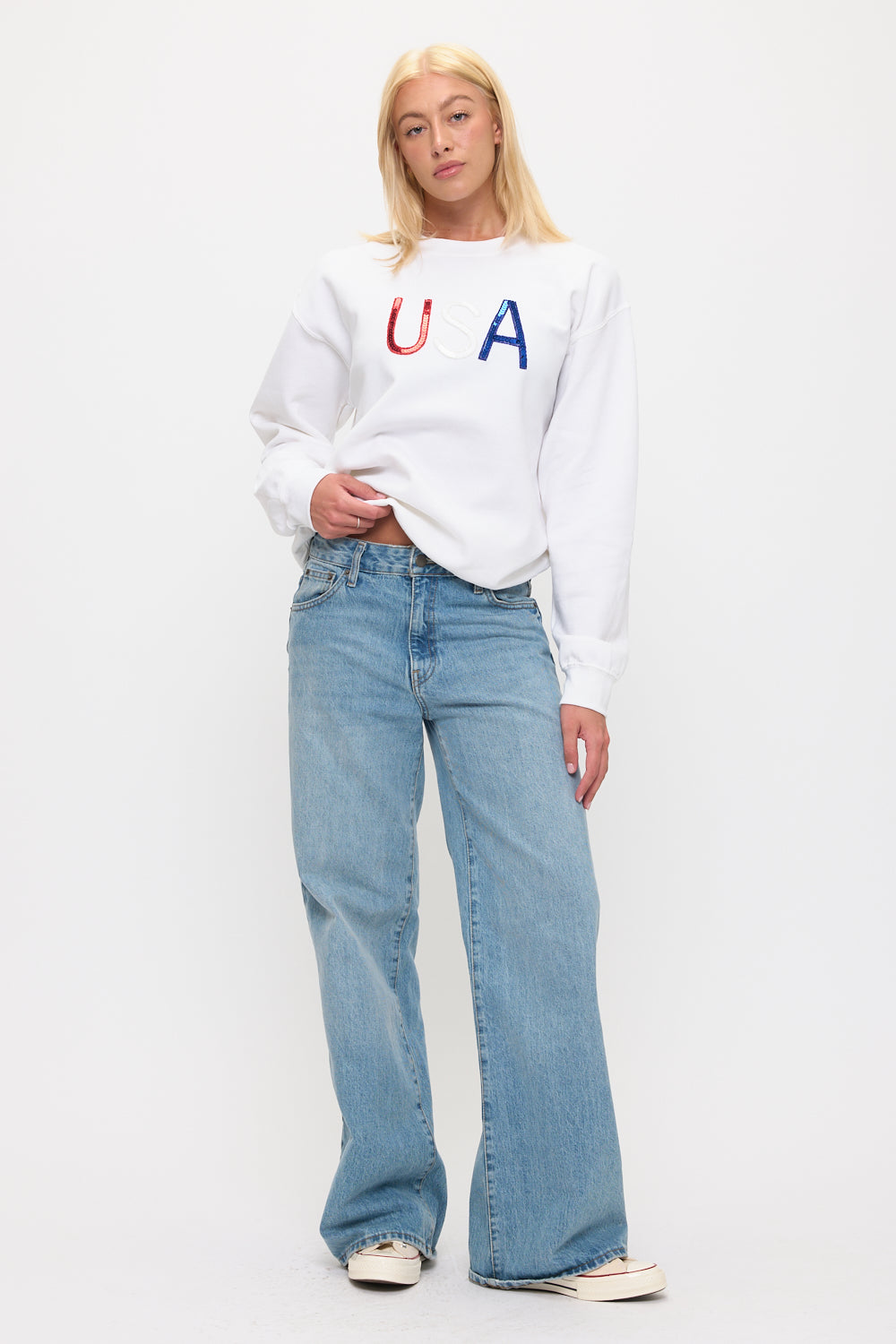 White USA sequin sweatshirt