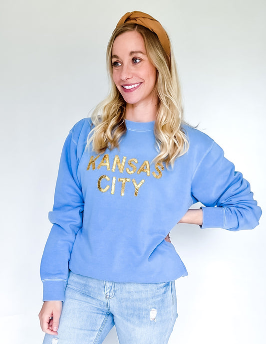 Faded Blue KC Sequin Sweatshirt