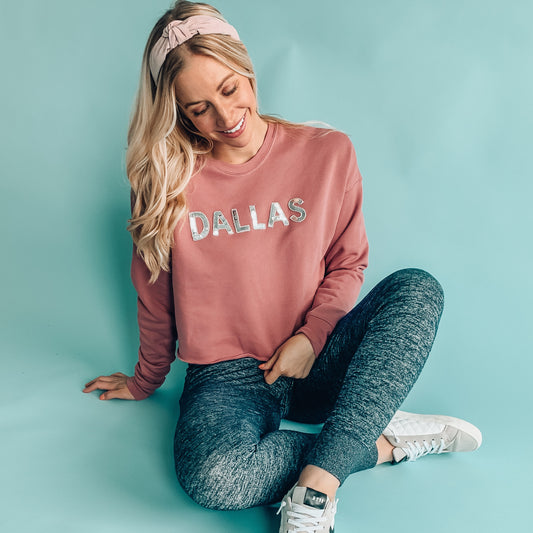 Mauve Dallas Sequin Cropped Sweatshirt