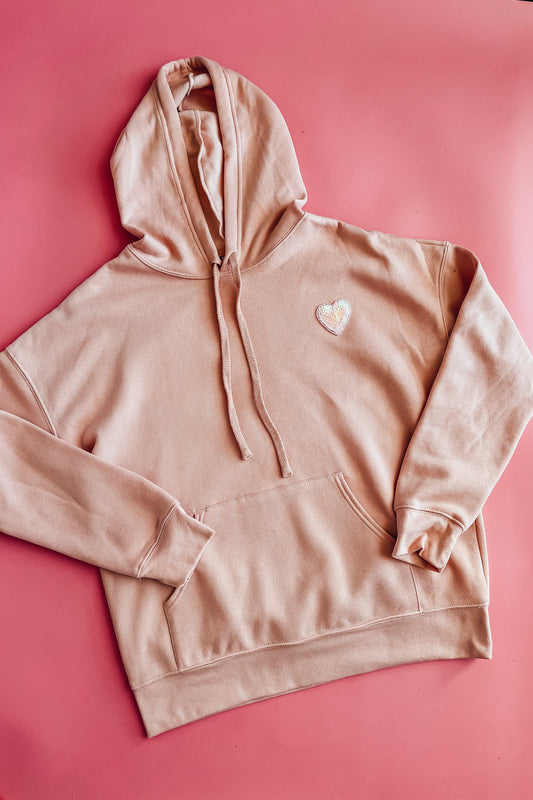 Peach Sequin Heart Hoodie