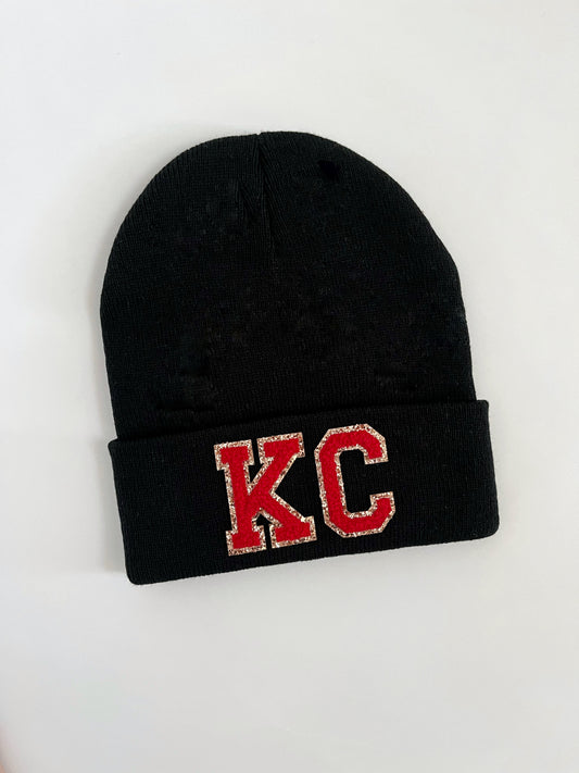 Black Chenille Glitter KC Beanie