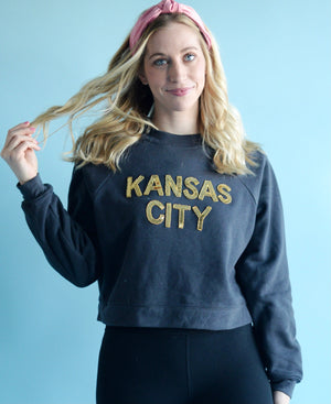Black Kansas City Sequin Crop Sweatshirt