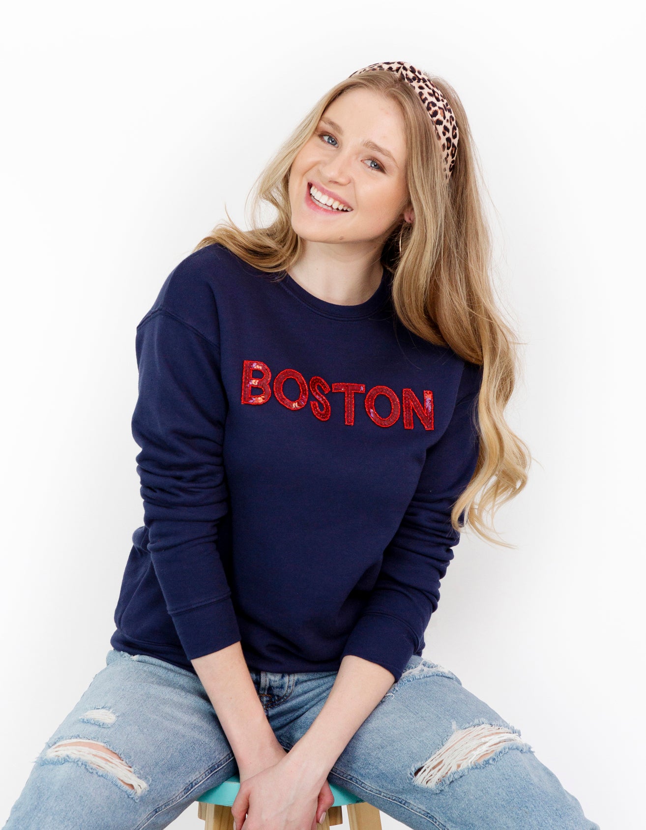 Navy Boston Sequin Sweatshirt