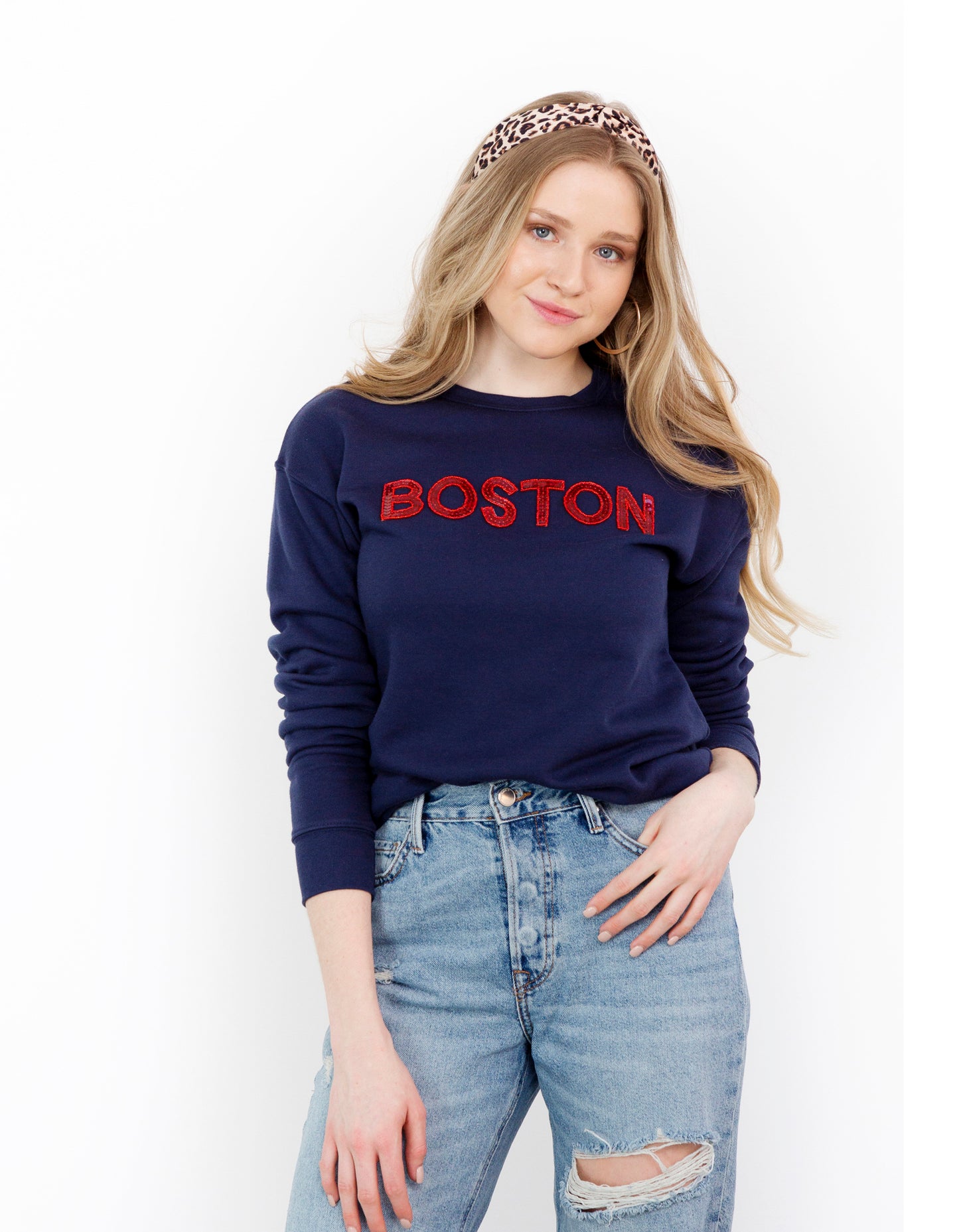 Navy Boston Sequin Sweatshirt