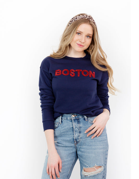 Navy Boston Sequin Sweatshirt