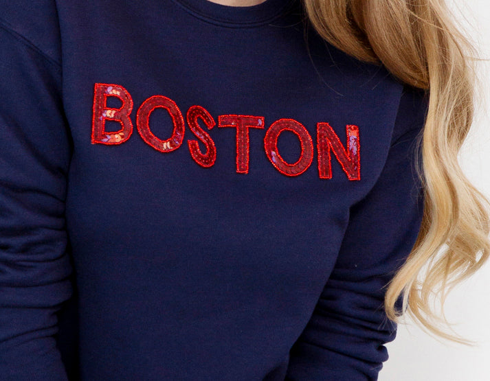 Navy Boston Sequin Sweatshirt