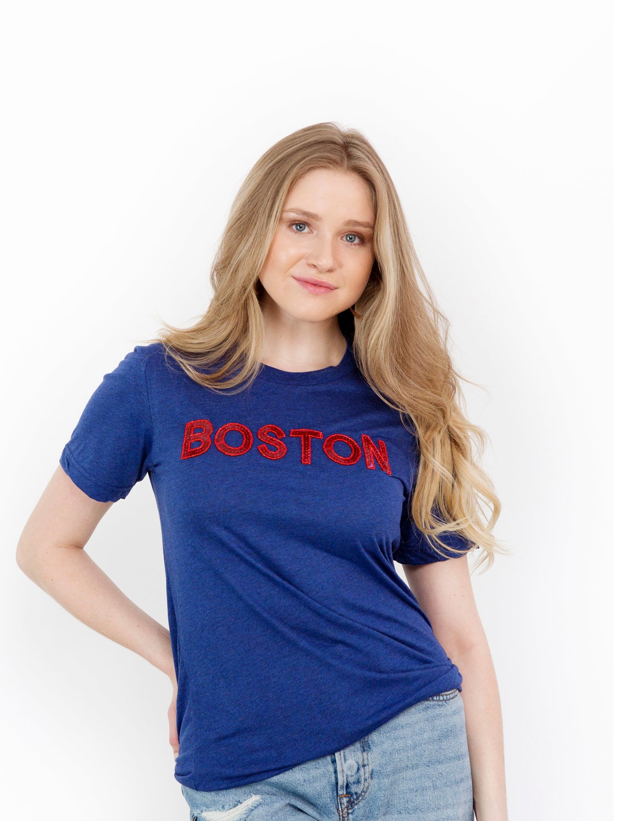 Navy Boston Sequin Crew Tee