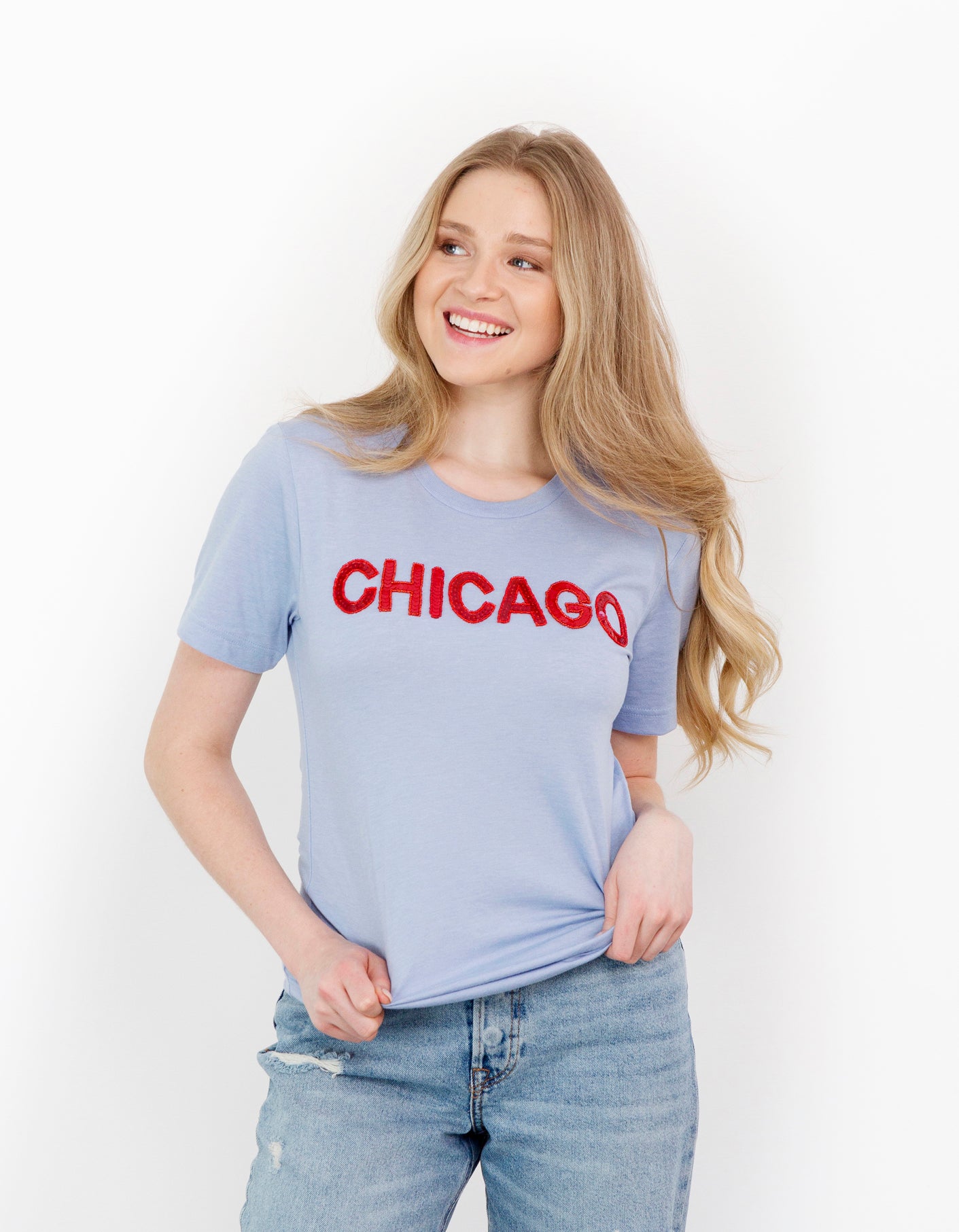 Light Blue Chicago Sequin Tee