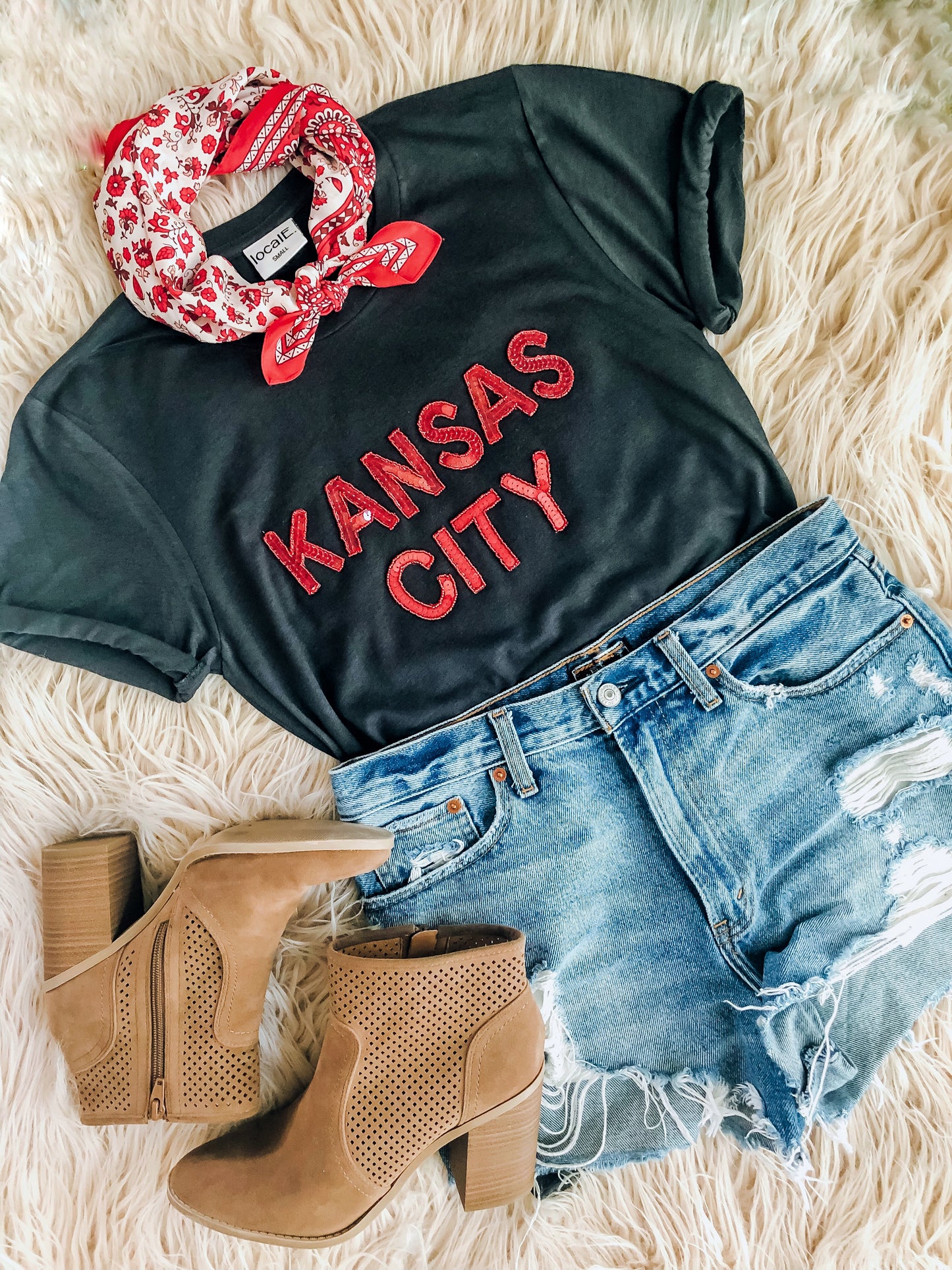 Black Kansas City Sequin Tee