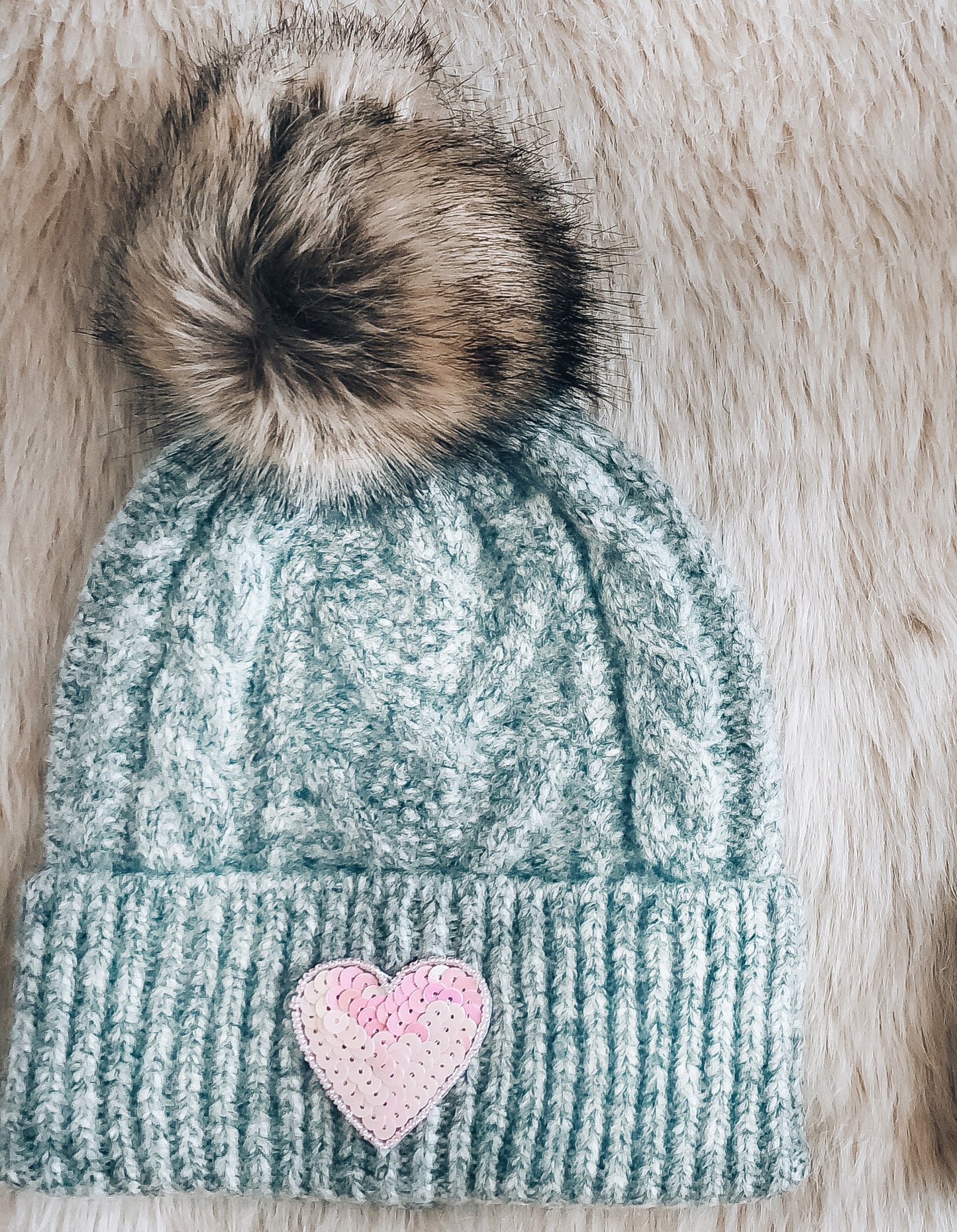 Gray Sequin Heart Beanie