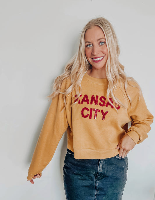 Kansas City Cropped Sequin Sweatshirt