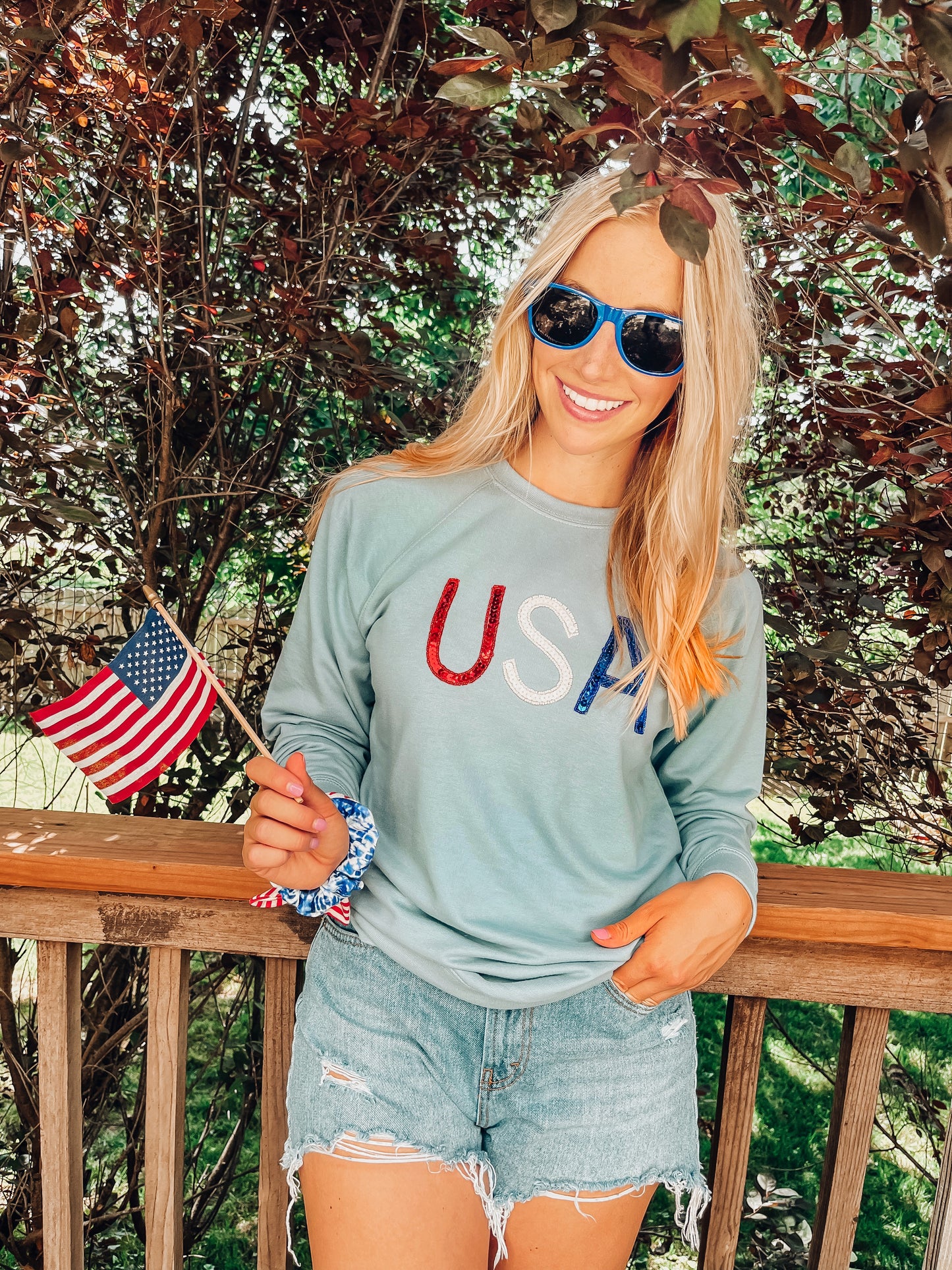 Light Blue USA Sequin Sweatshirt