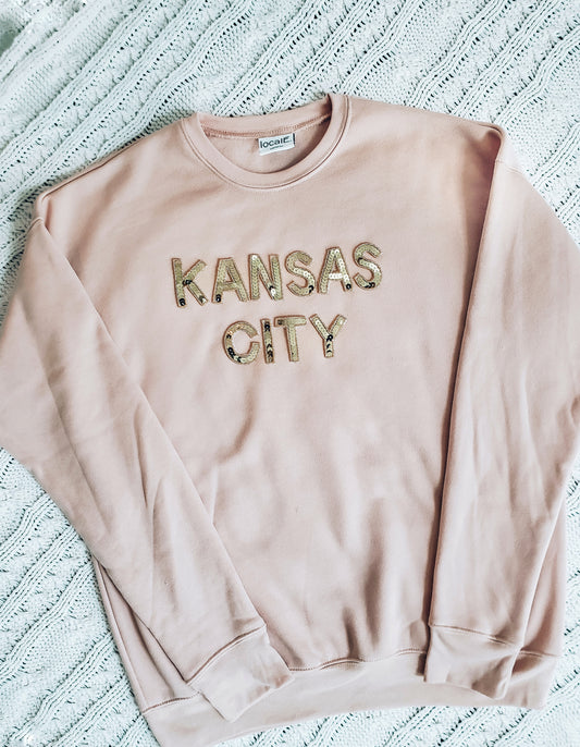 Kansas City Sequin Sweatshirt - Peach