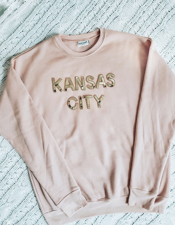 Kansas City Sequin Sweatshirt - Peach
